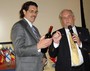 President Bob and DG Earl Kilmer, exchanging a bottle of fine wine...
